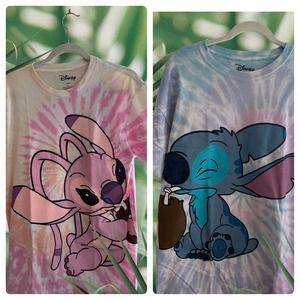 set of stitch and angel Disney large shirts in tie die couples or best friends